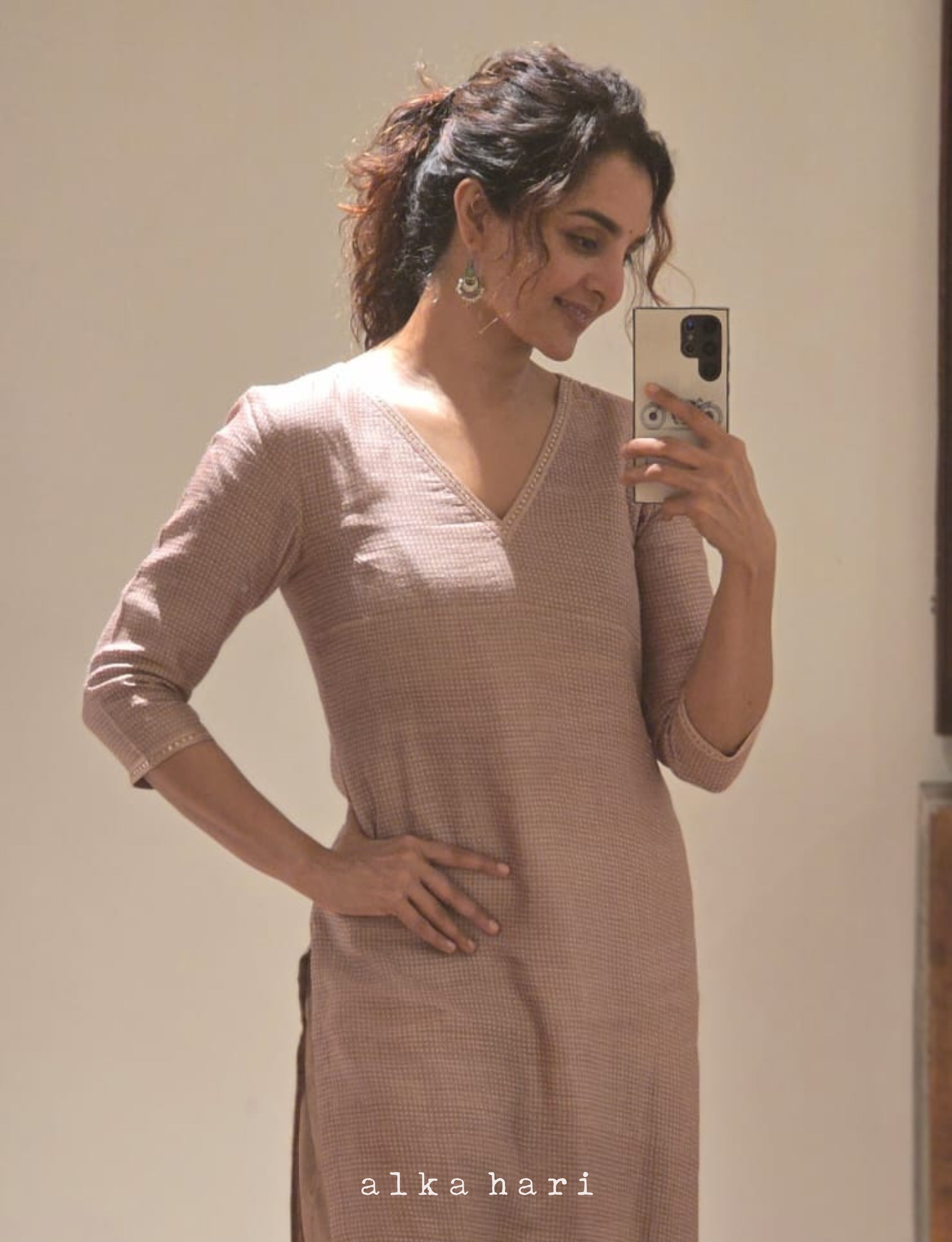 Dusty pink Chanderi silk Kurta